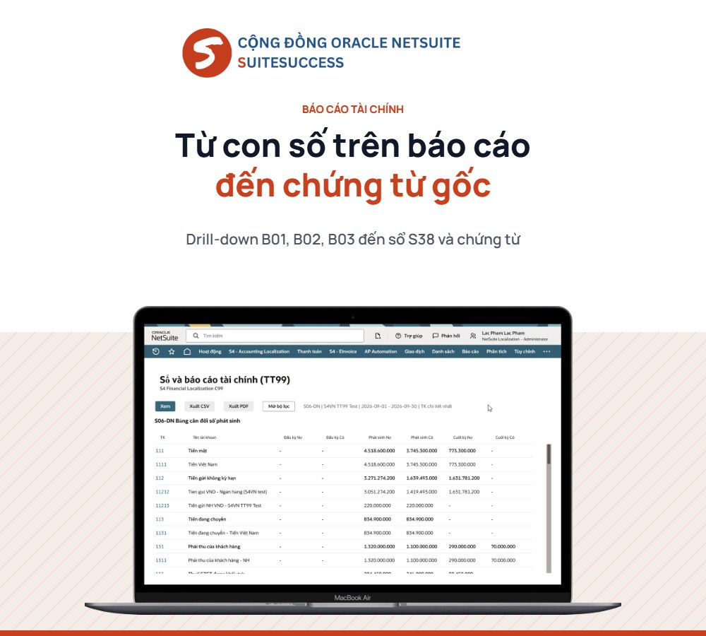 Drill-down báo cáo tài chính đến chứng từ gốc trên NetSuite Drill-down báo cáo tài chính đến chứng từ gốc trên NetSuite