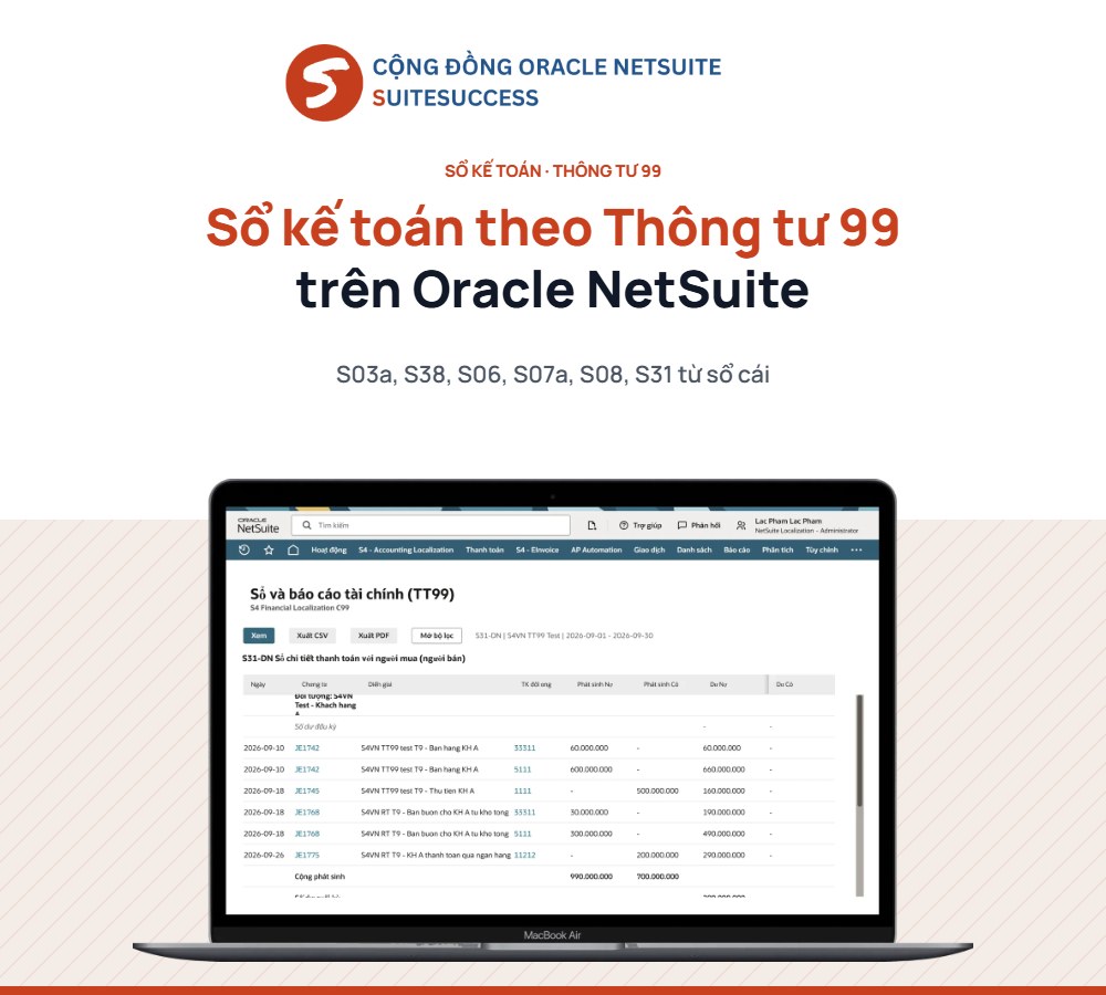 Sổ kế toán theo Thông tư 99 trên NetSuite Sổ kế toán theo Thông tư 99 trên NetSuite