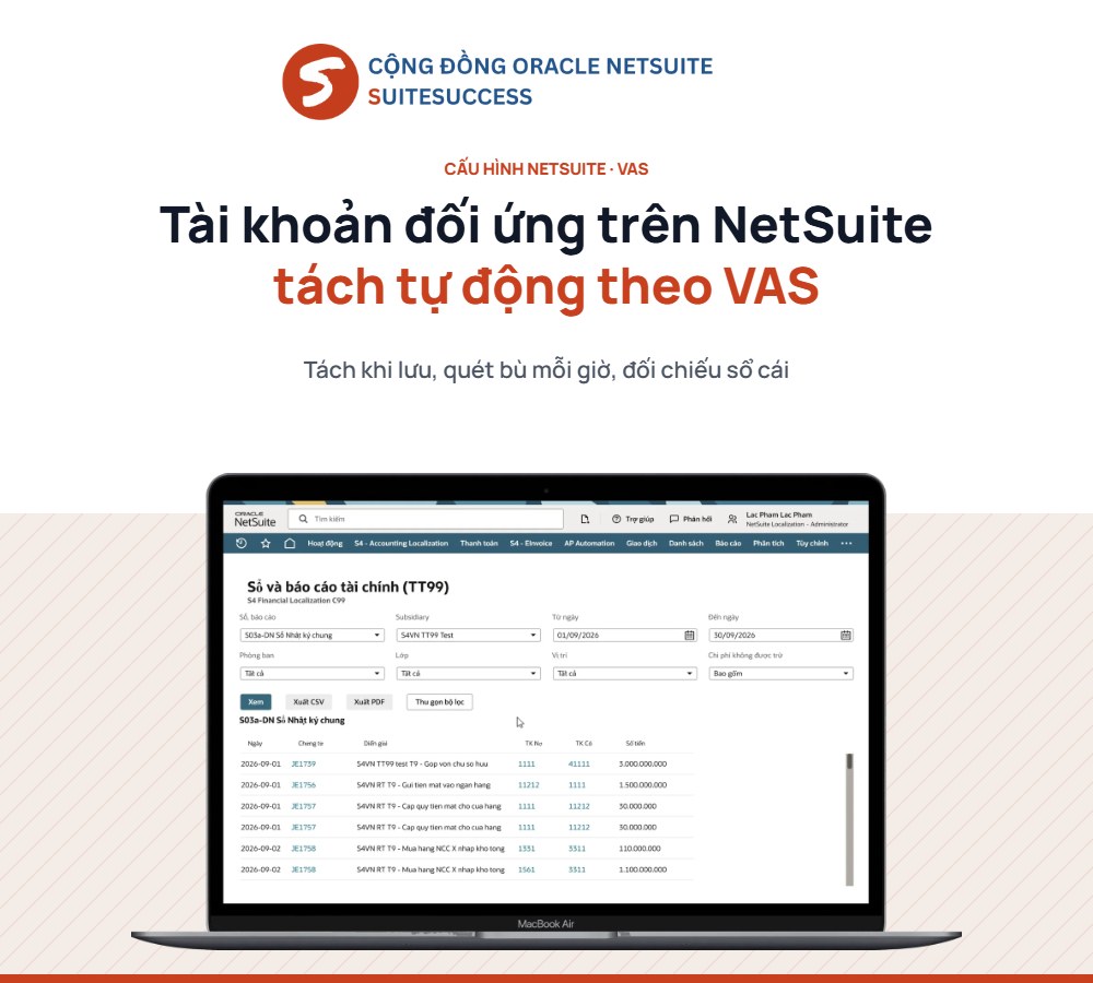 Tài khoản đối ứng trên NetSuite theo VAS